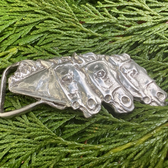 Beautiful Zeppa Artisan Handmade Metal Three Horses Belt Buckle main image 5